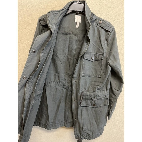 Leith Utility Olive Green Jacket Sz Small Full Zip Snap Closure Hidden Hoodie - Picture 5 of 10